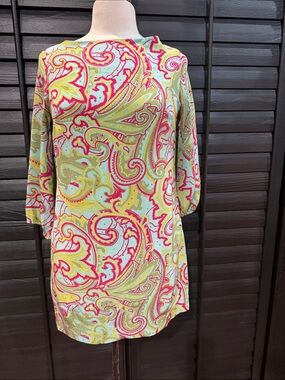 Amour Vert Paisley Shift Dress in Lime Green & Hot Pink